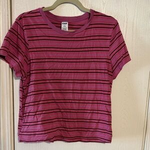 PINK Victoria's Secret Striped Short Sleeve Tee - Pink and Black